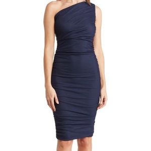 Love By Design Navy Blue One Shoulder Ruched  Dress